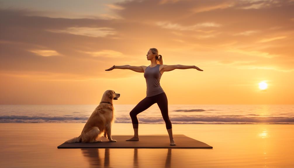 yoga at sunset with pets